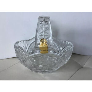 Imperlux Hand cut Crystal Basket Bowl Floral Etched Heavy Vintage 24% Lead 4.75”